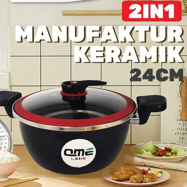 Panci Presto - PANCI KUAH ENAMEL 24CM - PANCI KUAH ENAMEL TUTUP KACA ANTI LENGKET