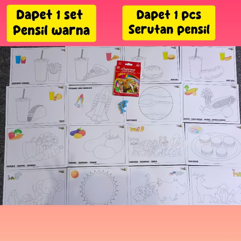 

Kertas Mewarnai Anak 30 Lembar - Buku Menggambar Anak (free Pensil Warna & 1 pcs Serutan Pensil)