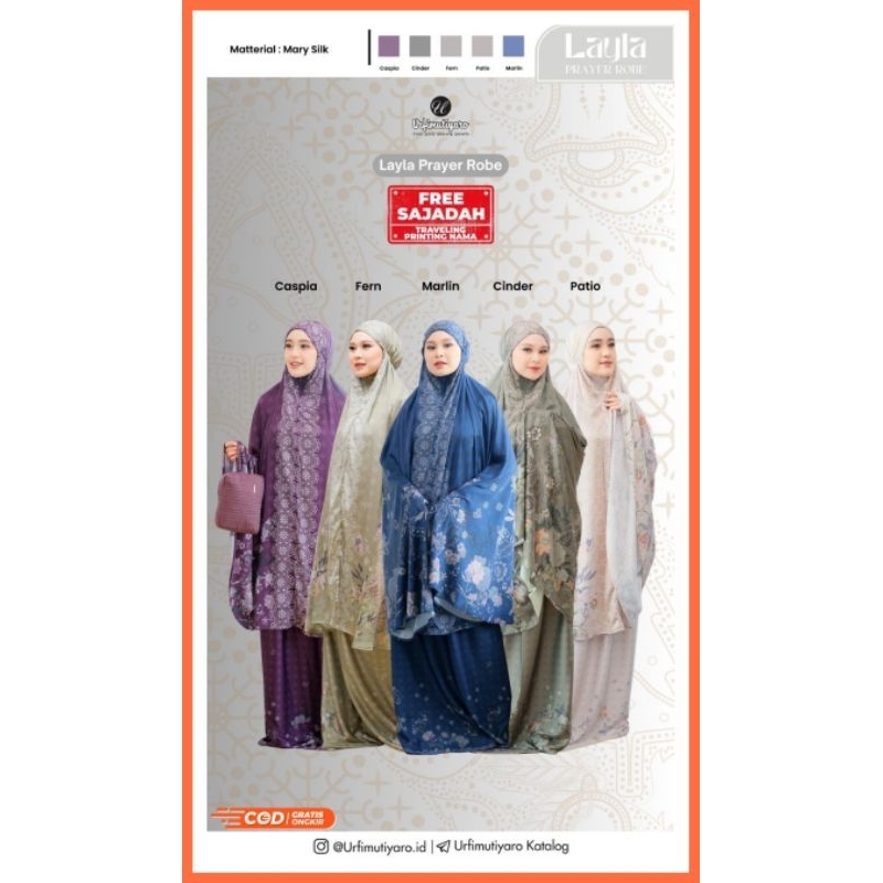 Mukena Dewasa Mary Silk Premium Layla Prayer Robe by Urfimutiyaro Free Sajadah Travelling Printing N