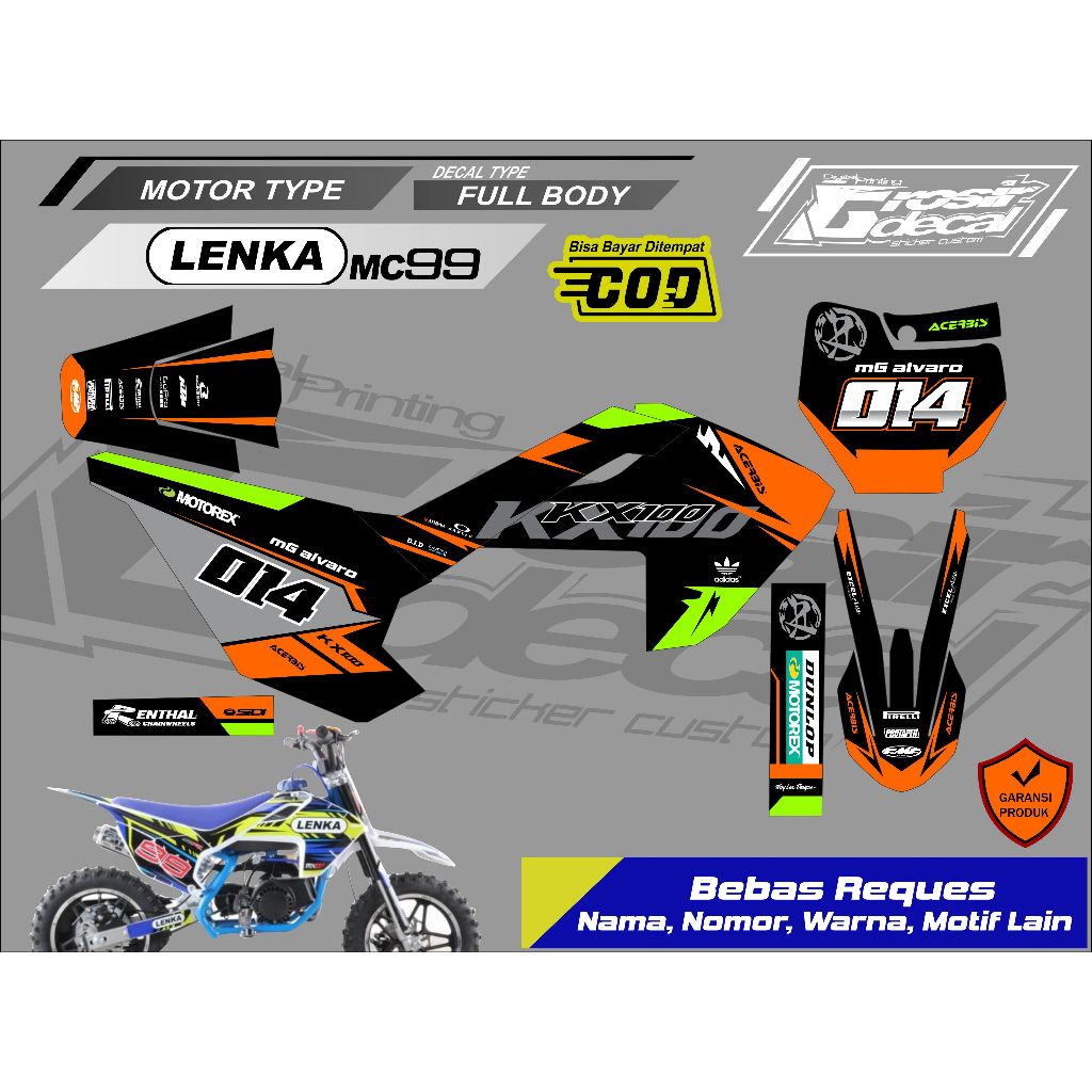 Sticker Decal Stiker Mini Trail Lenka MC99 / CX 50cc Full Body Bebas Reques