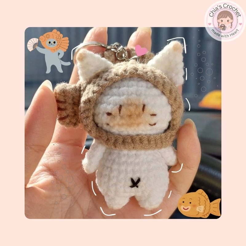 Amigurumi Gantungan kunci Cat Taiyaki hat