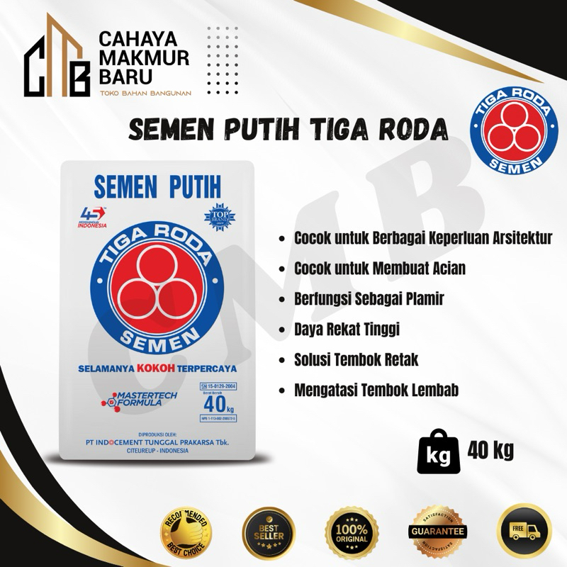 SEMEN PUTIH TIGA RODA 40 KG - SEMEN PUTIH TIGA RODA AREA MALANG