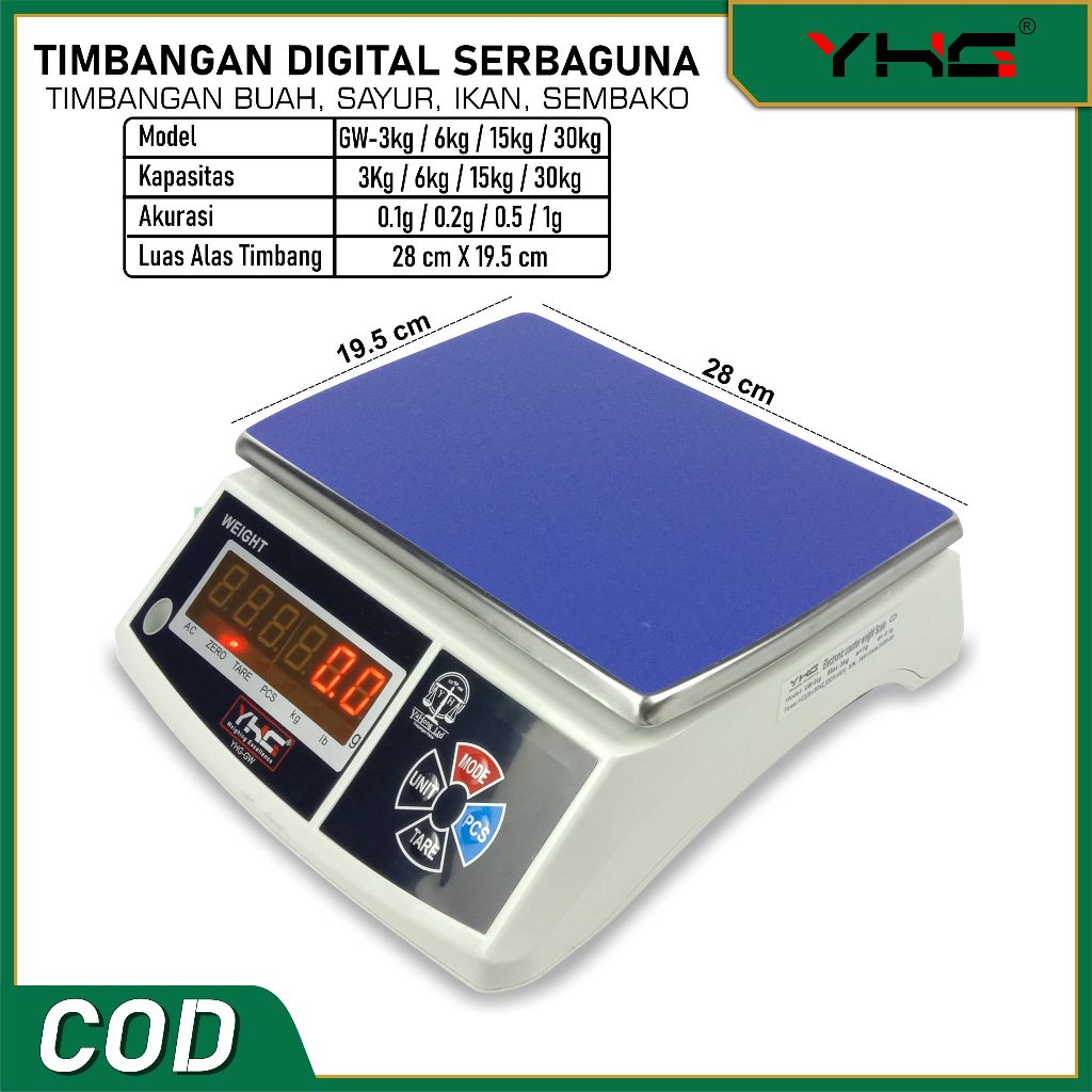 YHG GW Timbangan Digital Serbaguna 3kg 6kg 15kg 30kg Timbangan Meja Dapur Buah Sayur Kain