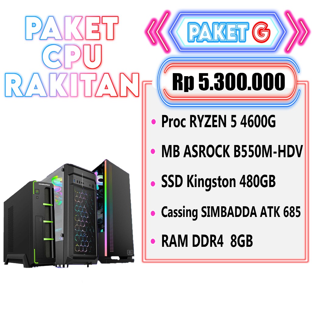 PC Komputer CPU Rakitan RYZEN 5 4600G Paket G