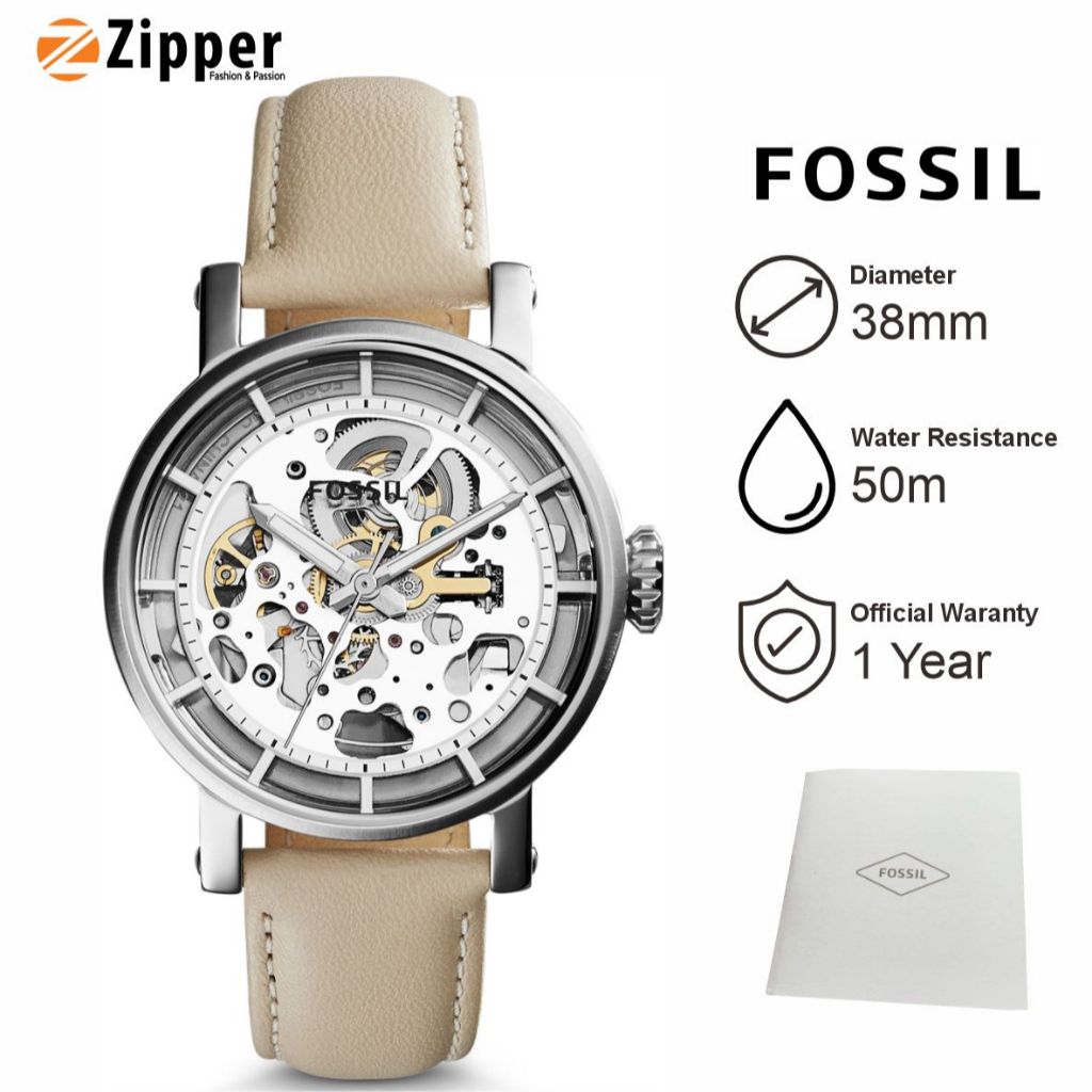 11.11 Jam Tangan Wanita Fossil ME3069 Automatic Boyfriend Mechanical Bone Leather Strap
