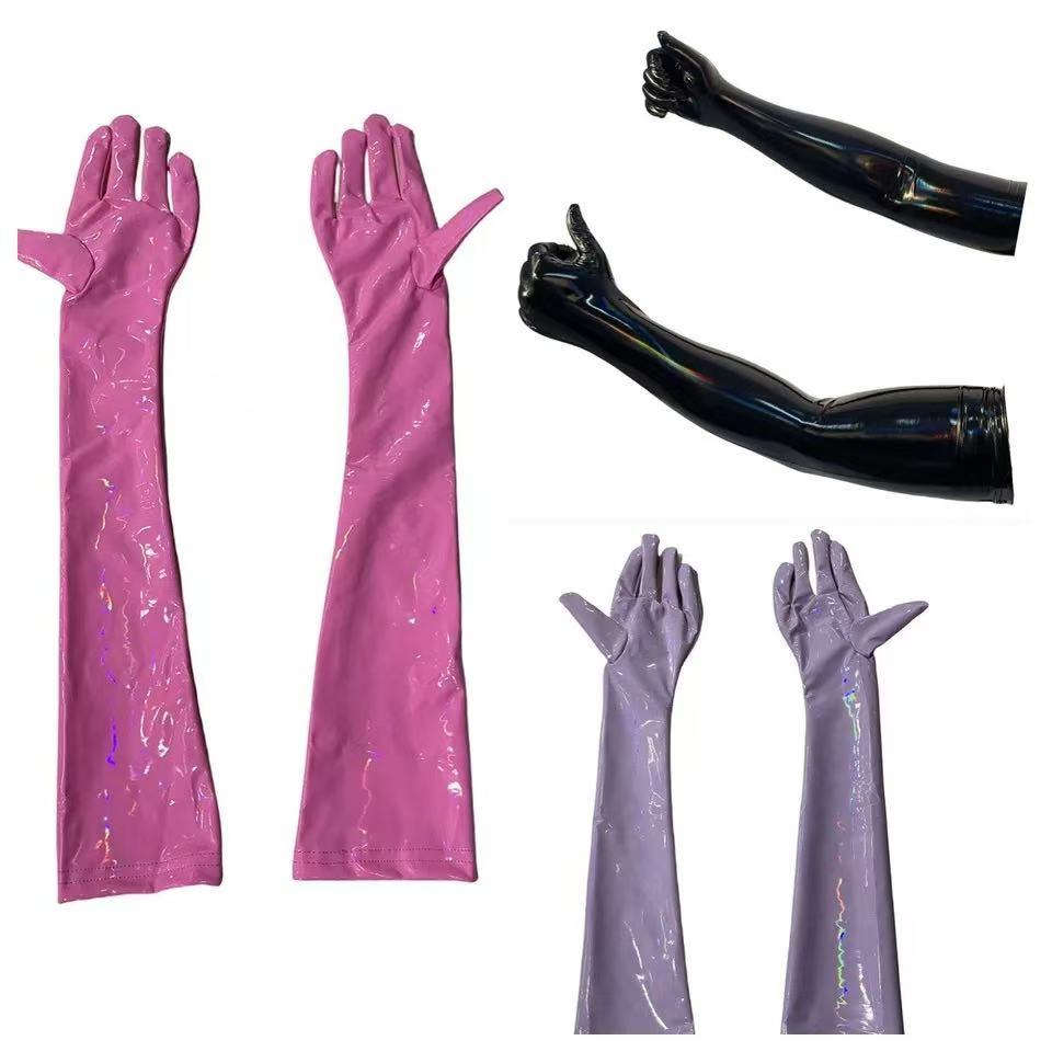 High elasticity iridescent leather gloves, European and American punk street dance PU gloves, erotic