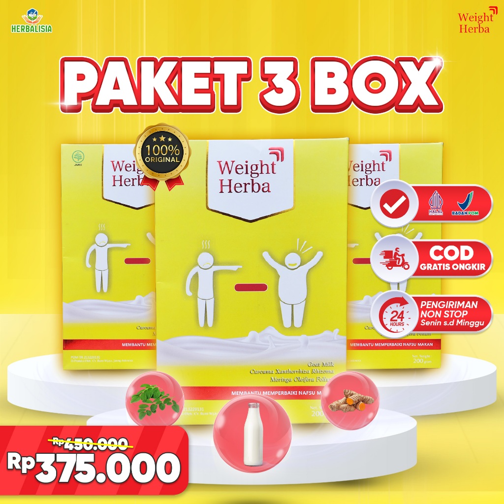 

Weight Herba Paket 3 - Susu Penambah Berat Badan & Nafsu Makan Jaga Kesehatan Pencernaan 200gr