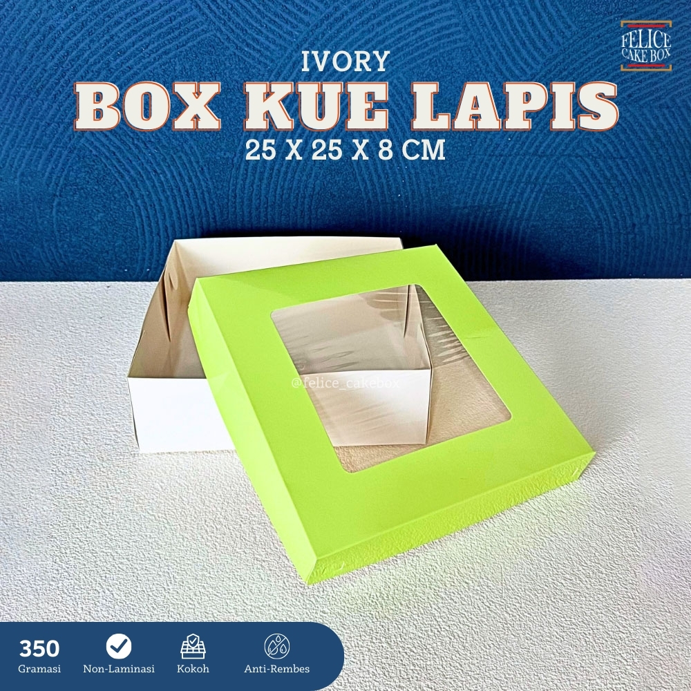 BOX KUE IVORY JENDELA 25X25X8 CM isi 10 pcs / BOX KUE LAPIS WINDOW / DUS BOLU LAPIS / BOX KOREAN CAK