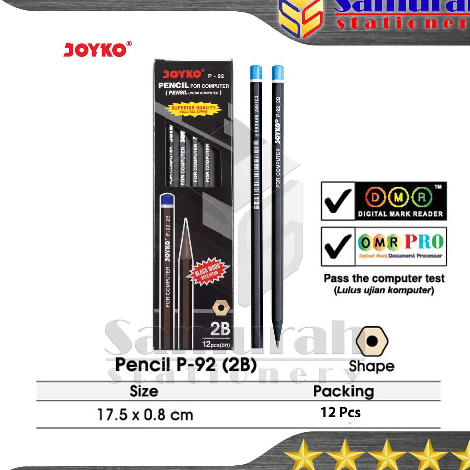 

WOW DEALS Pensil Kayu 2B P92 Kayu Hitam Black Wood Pencil P 92 Pensil Raut P92