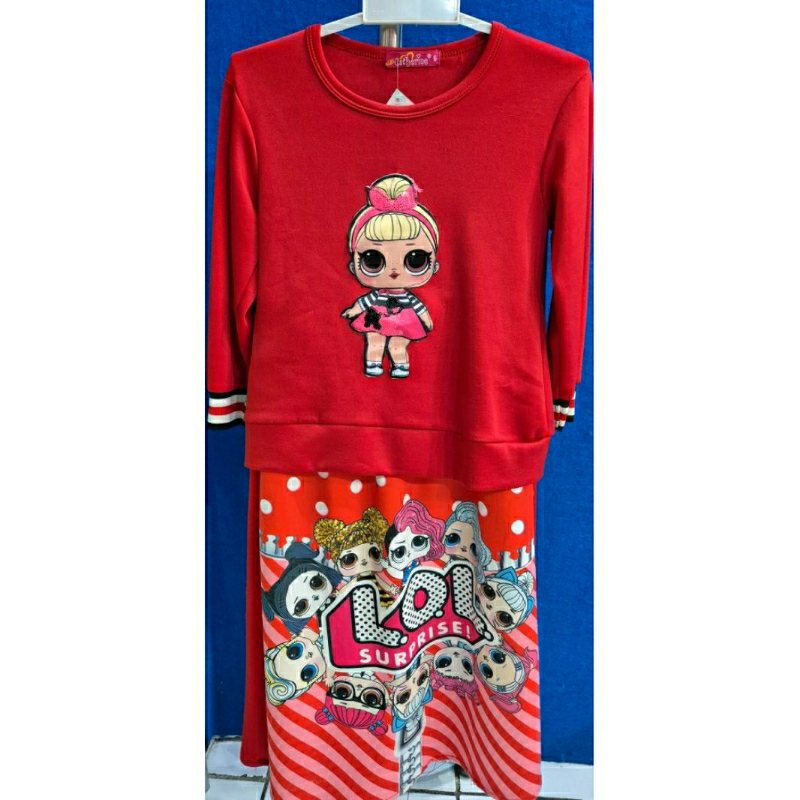 [SALE] MUSLIM ANAK CEWEK GAMBAR L.O.L WARNA MERAH | MUSLIM ANAK PEREMPUAN GAMBAR LOL WARNA MERAH