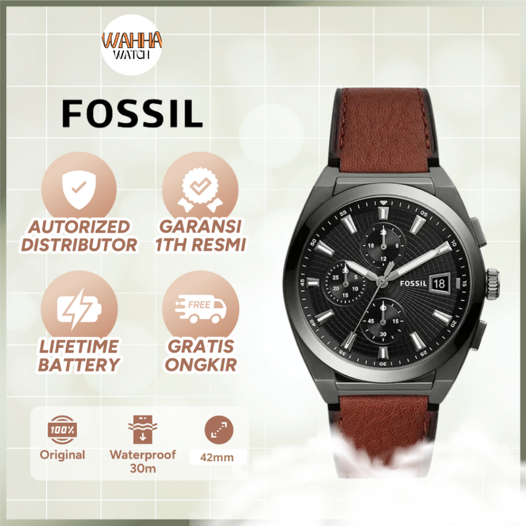 Jam Tangan Pria FS5799 Everett Men Chronograph Black Dial Brown Leather Strap[BERGARANSI]