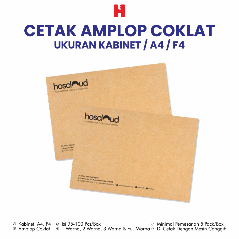 

Cetak Amplop Coklat Custom Ukuran Kabinet/A4/F4 *Minimal Pemesanan 5 Box/Pack