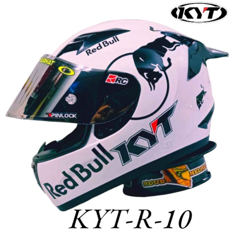 Helm KYT R10 White stiker Redbull paket ganteng original KYT
