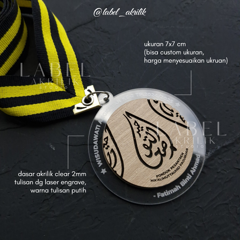 Medali Custom Akrilik/ Medali Wisuda 17 Agustus/ Medali Kejuaraan/ Medali Akrilik Kayu/ Medali Lomba