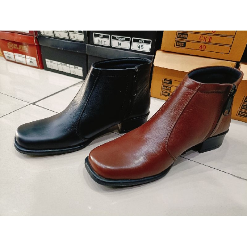 SEPATU BOOT WANITA HEELS 3CM KULIT SAPI ASLI