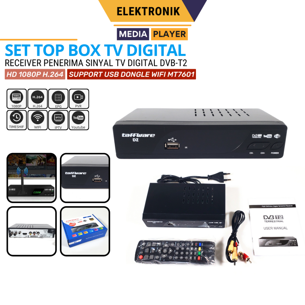 STB Set Top Box TV Digital Analog DVB-T2 Taffware DZ HD 1080P