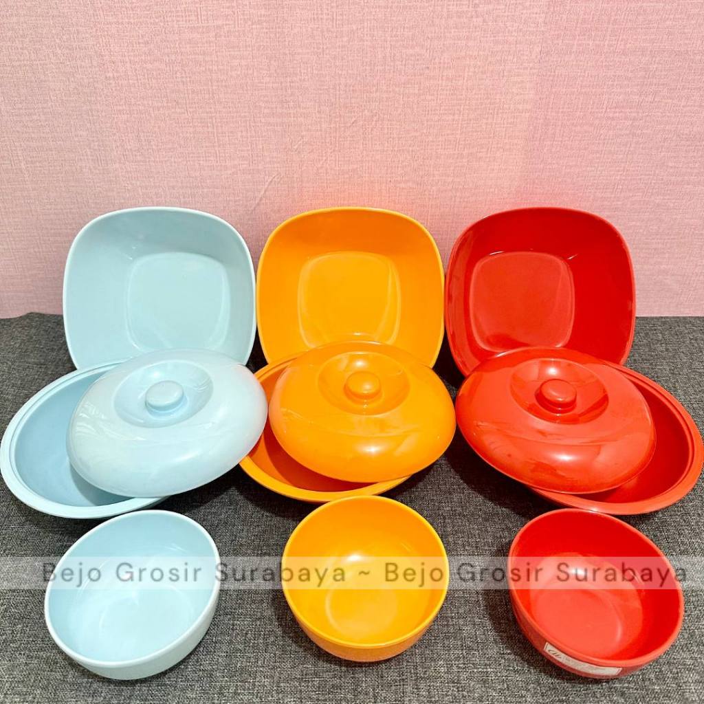 PROMO 3IN1 - Mangkok Segi Melamin 7 inch - Mangkok Bulat Tutup 7 inch - Mangkok 4,5 inch - Mangkok S