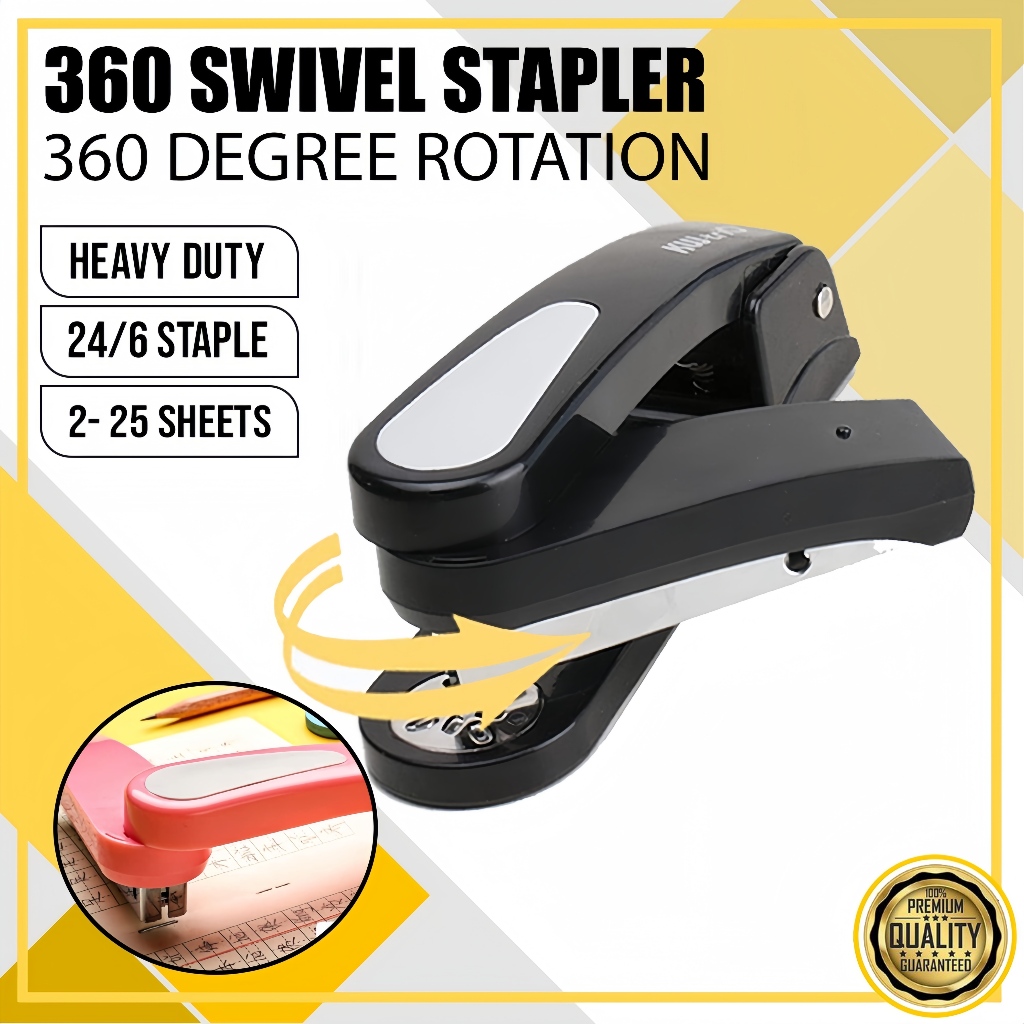 

360 Stapler - Staples 24/6, Putar 360° untuk Kertas Tebal