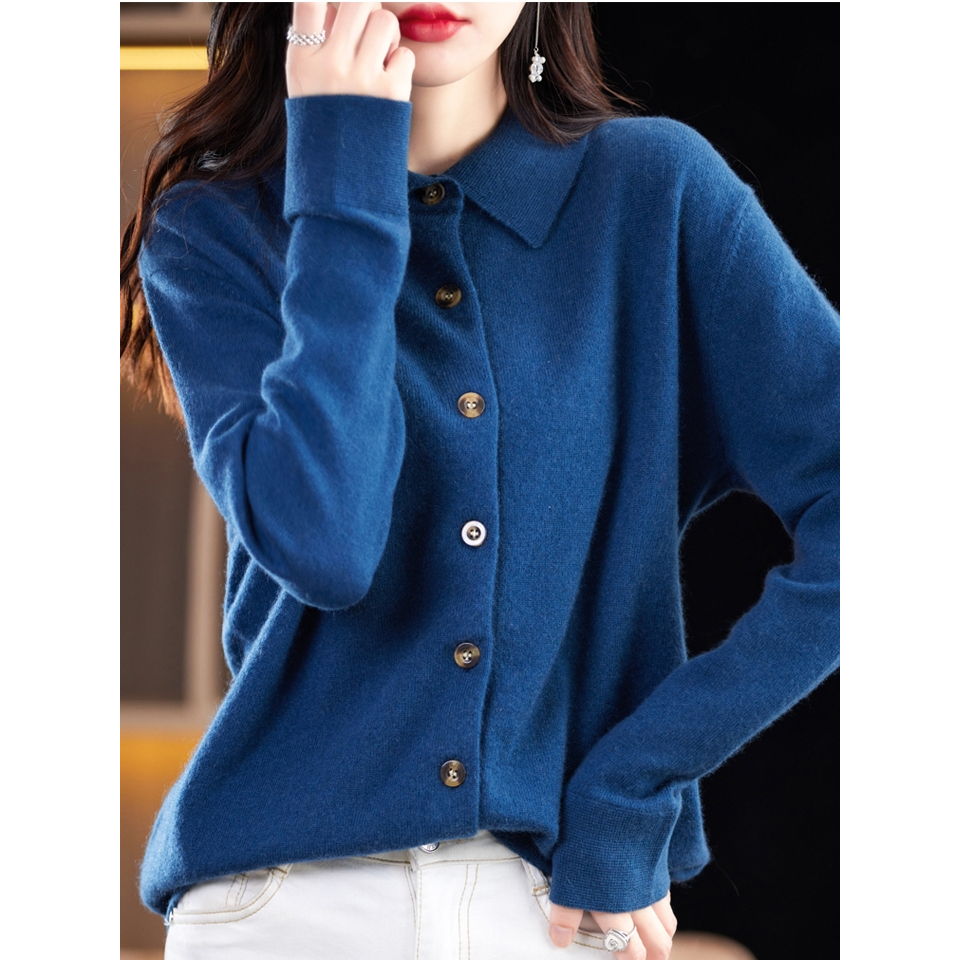 Kaos Atasan Cardigan Rajutan Wol Wanita Lengan Panjang