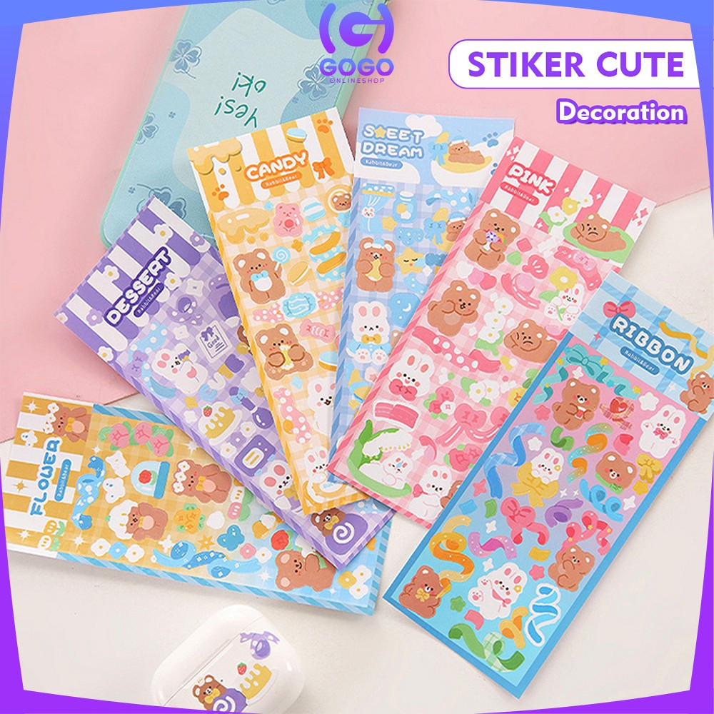 

GOGO-C1107 Sticker Waterproof Kartun Bear Rabbit Hologram Korea / Stiker Motif Anti Air Cute Decoration / Stiker Beruang Kelinci