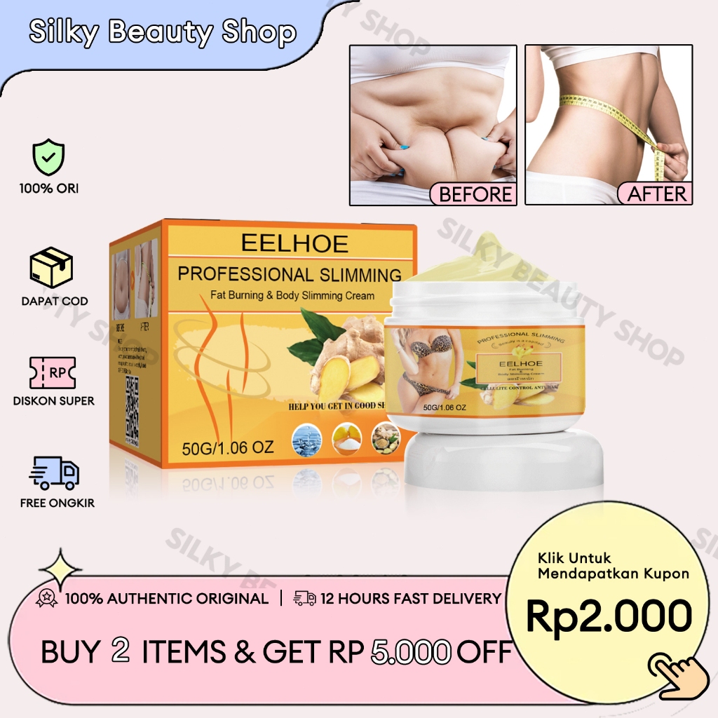 EELHOE Ginger Slimming Cream 50g Krim Herbal Jahe Cream Pelangsing Pengecil Perut Krim Pelangsing