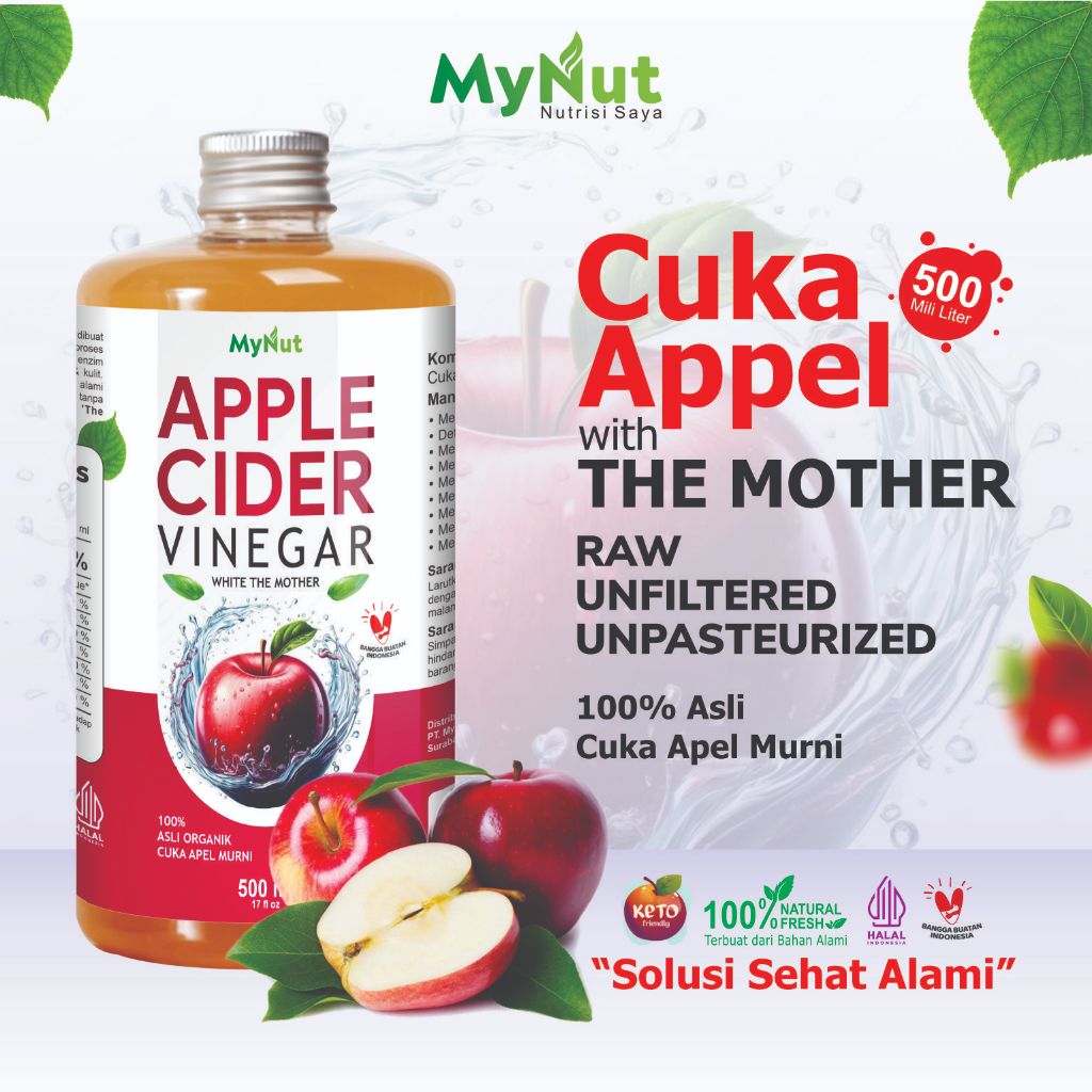 

MYNUT CUKA APEL 500 ML APPLE CIDER VINEGAR 100% ORIGINAL HERBAL ORGANIK