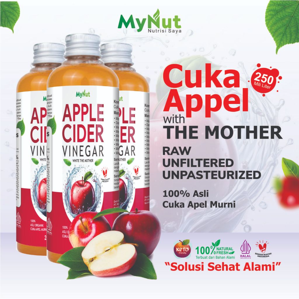 

Mynut CUKA APEL 250 ML APPLE CIDER VINEGAR NUTRISI SAYA 100% ORIGINALL HERBAL ORGANIC