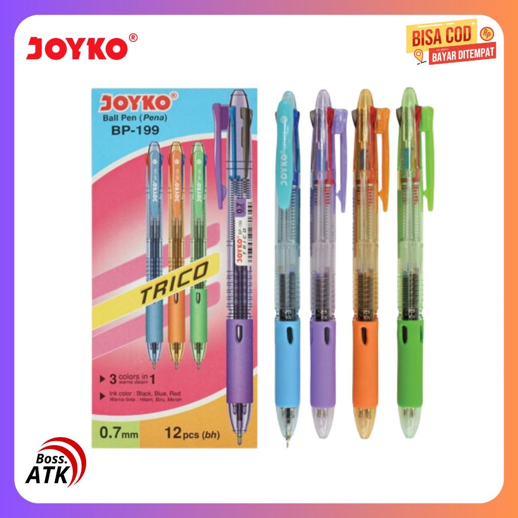 

Ball Pen Pulpen Pena Joyko BP-199 Trico 0.7 mm 3 Warna Colors