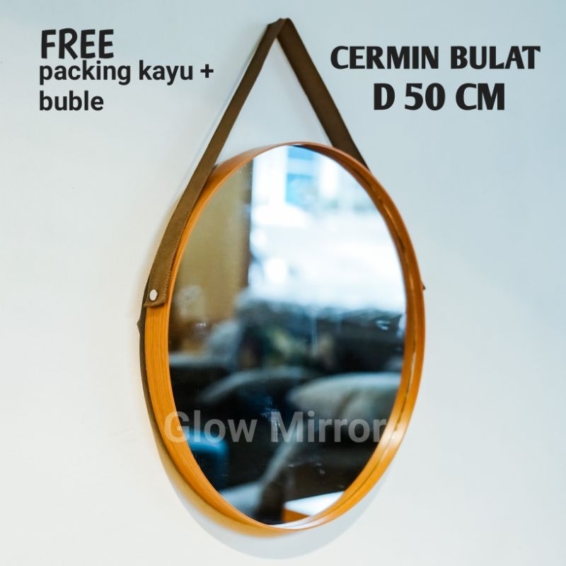 Cermin Aesthetic/Cermin Bulat Diameter 50 Cm Cermin Dinding Gantung Tali
