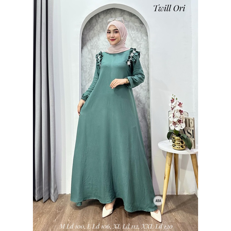 Gamis polos bahan gamis twill ori gamis modis renda elegant simpel  kancing  klok jumbo warna hitam