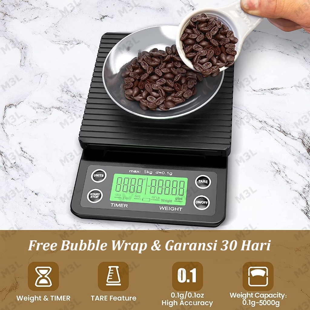 Timbangan Kopi Dital 5KG  1GR Timer V6 Drip Coffee Scale