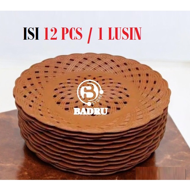 12 PCS / 1 LUSIN PIRING ROTAN PLASTIK  / PIRING ANYAM TEBAL LUSINAN