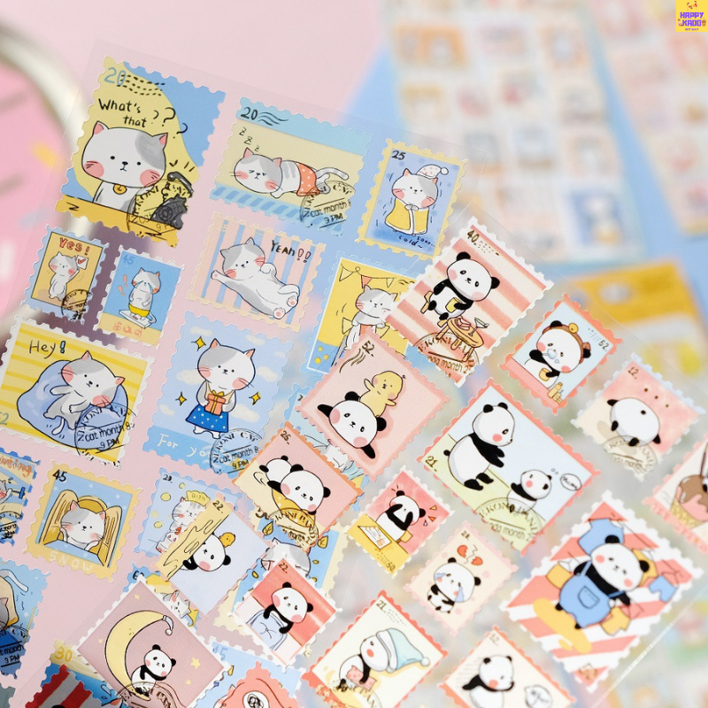 

Nekoni Stamp Style Animal Cartoon Stickers Theme isi 1 lembar stiker dekorasi cantik style perangko