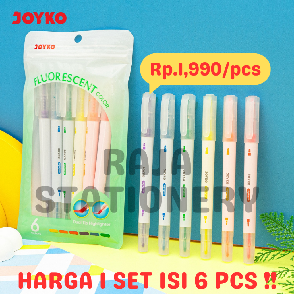 

Joyko Highlighter DUAL TIP Neon Colours / Penanda Joyko Warna Neon DUA SISI HL-100-6