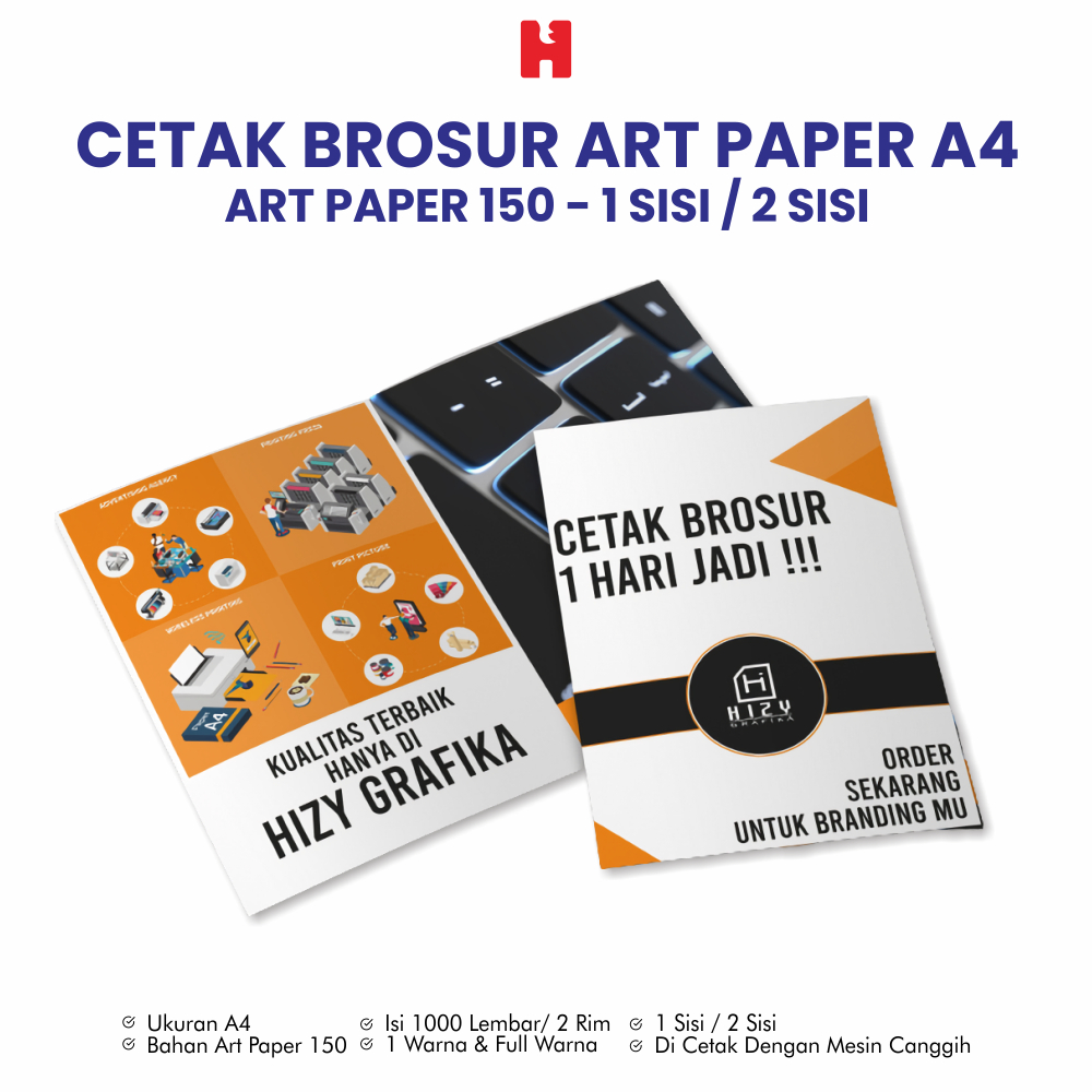 

Cetak Brosur Art Paper 150 Custom Ukuran A4 - 1 Sisi/2 Sisi *Minimal Pemesanan 1000 Pcs/Lembar (2 Rim)