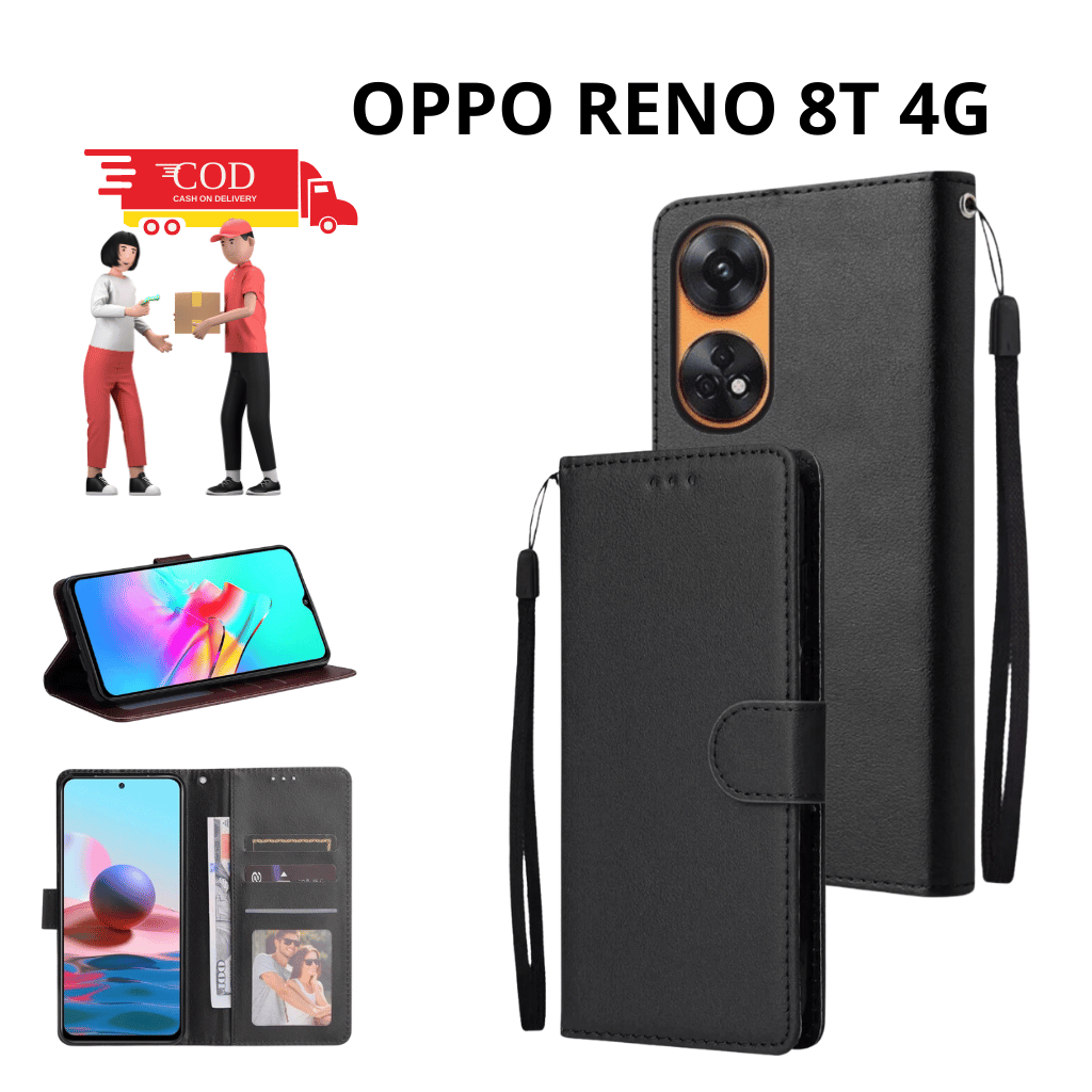 FLIP COVER OPPO RENO 8T 4G LEATHER CASE FLIP CASE WALLET CASING DOMPET CASING HP SILIKON
