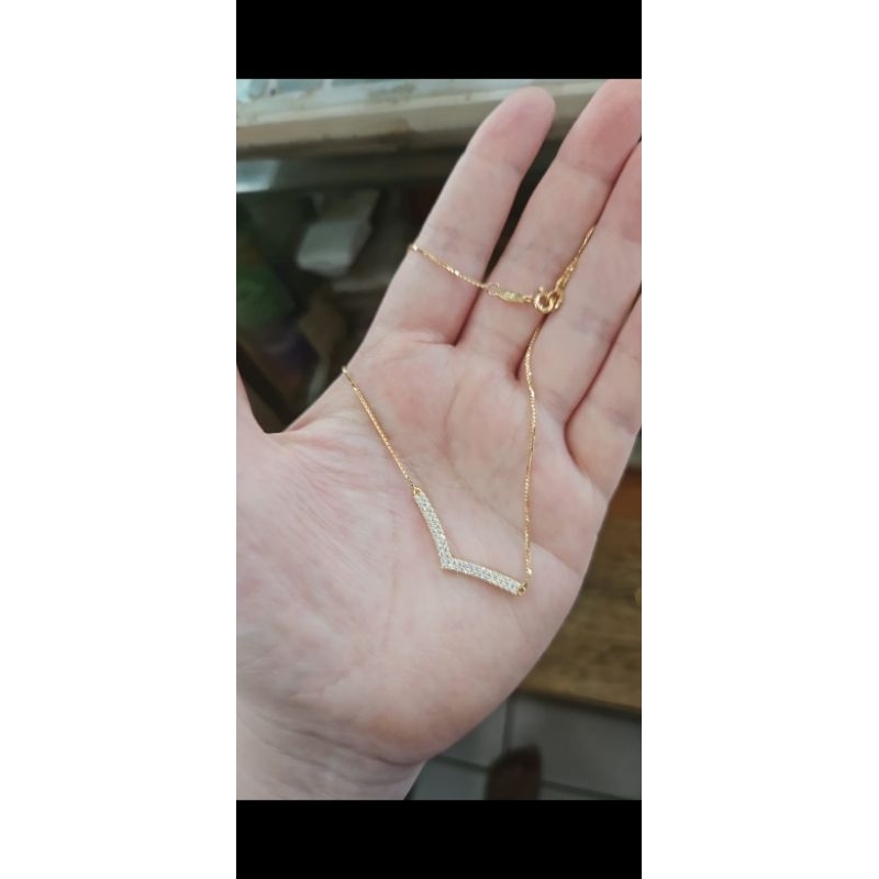 Kalung koye aurel listring V emas asli 375 8k permata putih