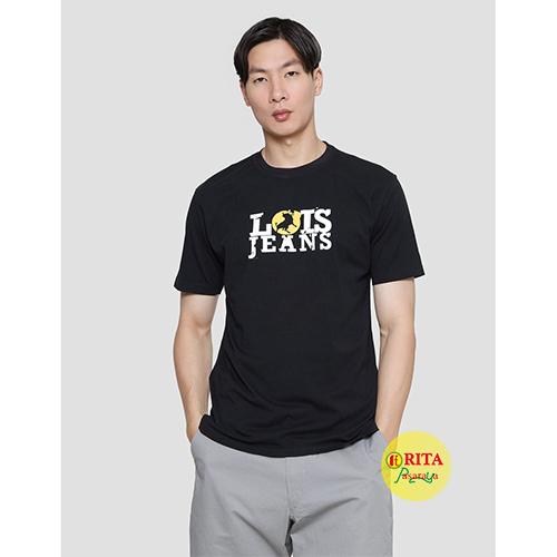 Lois Jeans Logo Casual Kaos Pria Pakaian Pria Lengan Pendek Warna Hitam