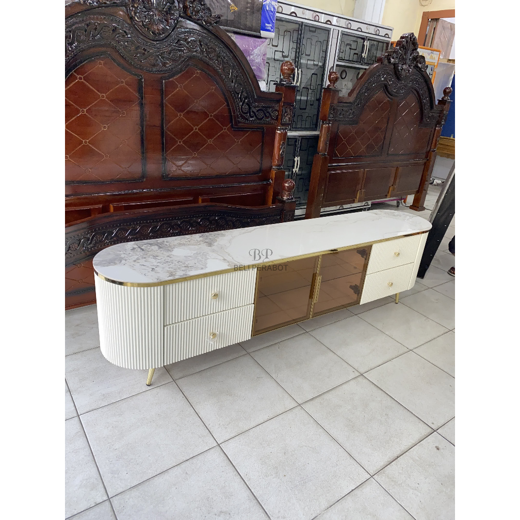 [ PERABOTKU28 ] Rak TV Marmer - Buffet Import - meja Konsul -Top table batu granite - 180x40x55cm