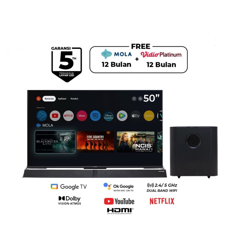 Led Polytron 50 inch 4K Google tv Sound Bar PLD-50BUG5959