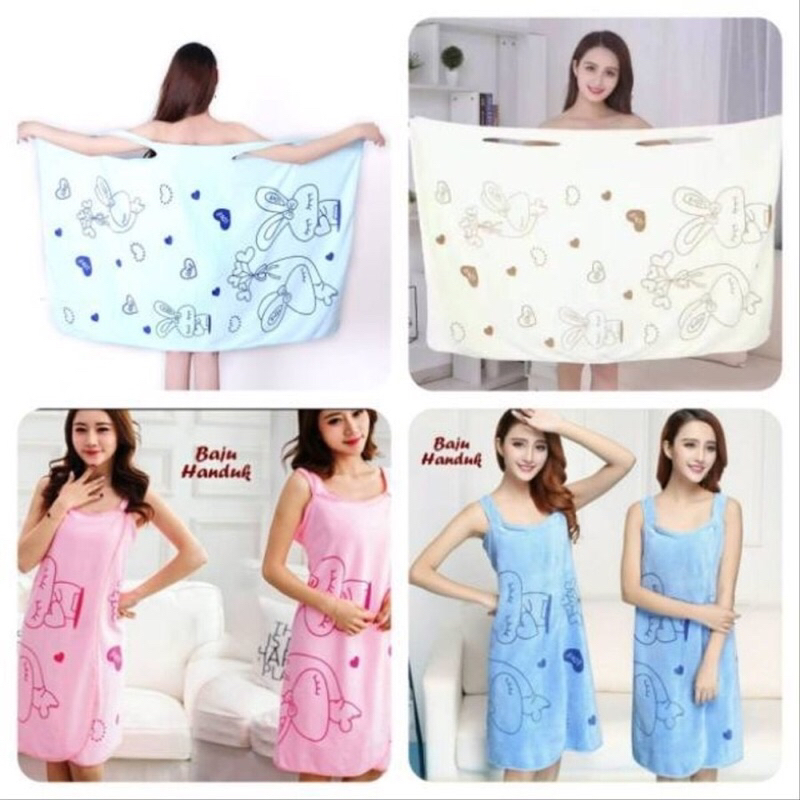 Handuk Mandi Dress Wanita Motif Kelinci Handuk Renang Dewasa Remaja Perempuan Baju Handuk Terusan