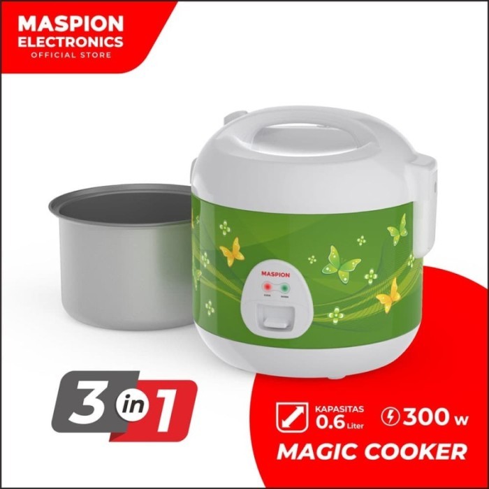 Rice Cooker Maspion MRJ 0623 GRBF HIJAU 0,6 Liter Magic Com Penanak Nasi Penghangat Warmer Mini Keci