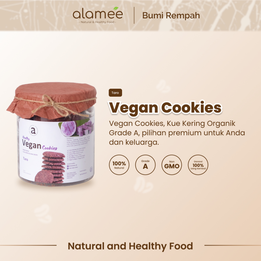 

ALAMEE Cookies Diet - Taro Kue Kering Cemilan Sehat Healthy Vegan Snack Sehat Less Sugar 220gr