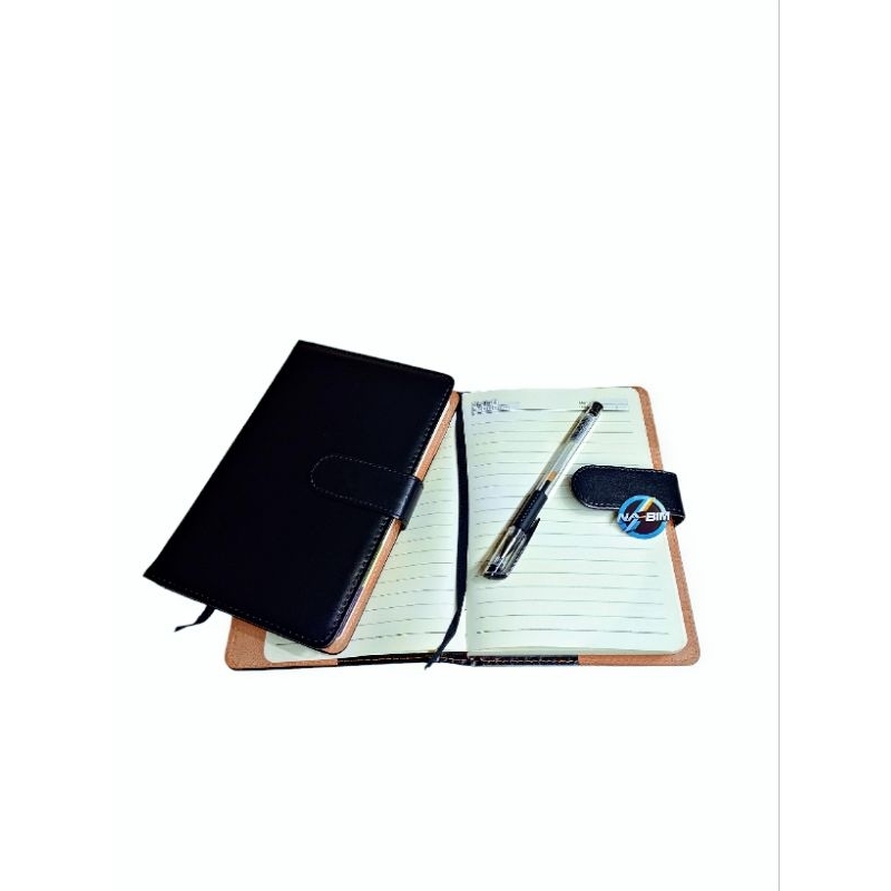 

Agenda kulit notebook kulit A5 kancing magnet cover polos hitam no index (terima cetak merek cover agenda)