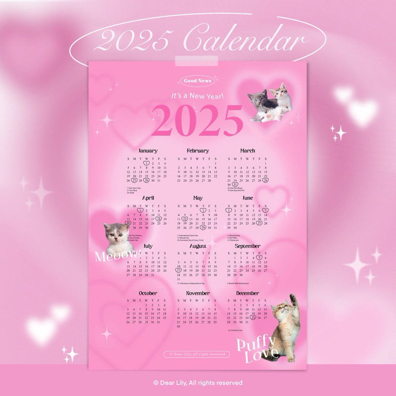 

Aesthetic 2025 Calendar - Kalender Poster Dinding Retro Love Kitten - Kucing lucu