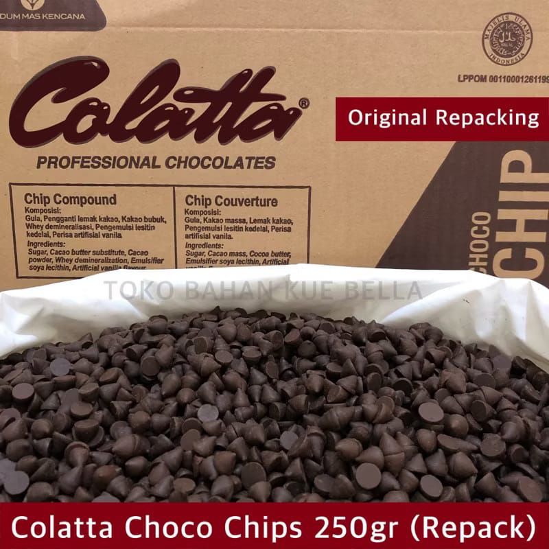 

CHOCOCHIPS COLATTA/ CHOCOCHIPS /KERUCUT KEMASAN REPACK 250GR