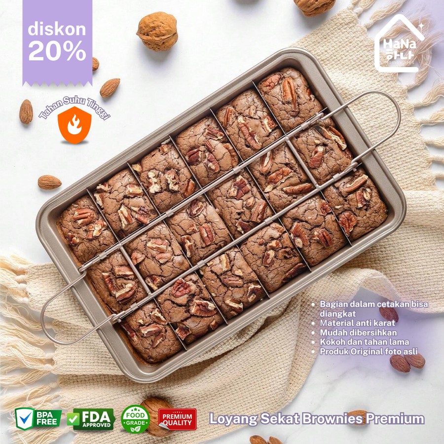 Loyang Sekat Brownies Premium 20x30 Premium Stainless Steel isi 18 Pcs - Loyang Bolu Kukus Panggang