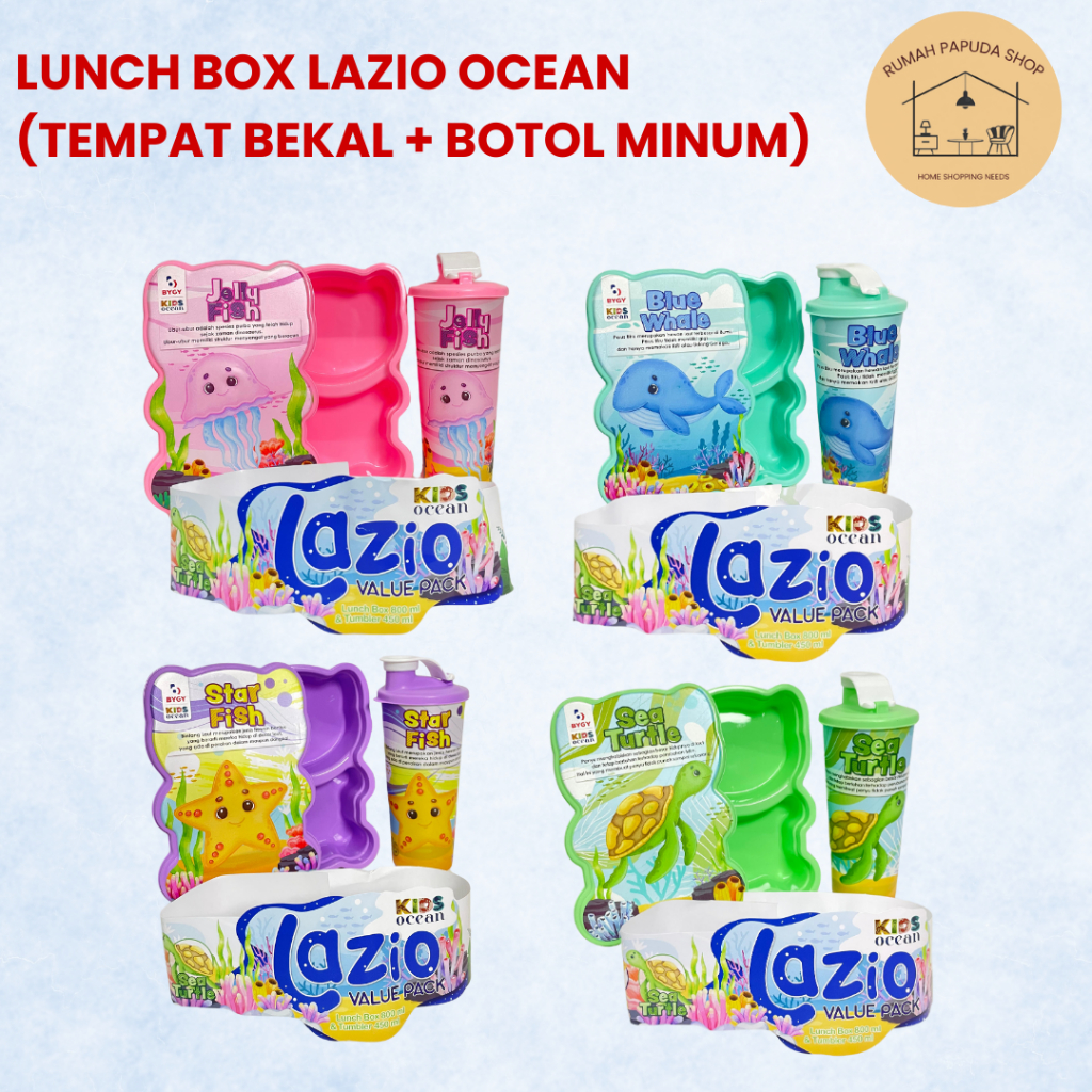 Kotak Bekal Anak Tempat Makan Sekolah Set / Lunch Box + Tumbler Set LAZIO dan LAZIO OCEAN  Bonus Bot