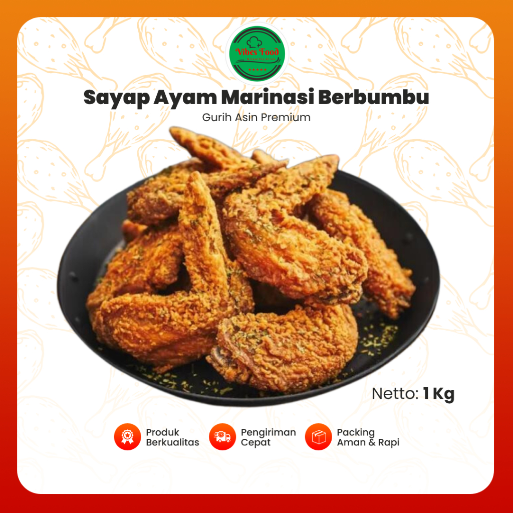 

Chicken Wings Marinasi Sayap Ayam Bumbu Fried Chicken Premium Gurih Asin 1kg Siap Goreng