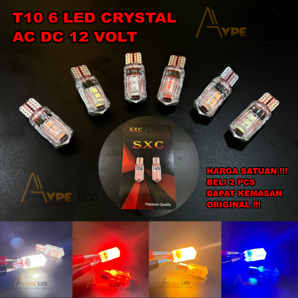 Lampu Led T10 6 Led Crystal Transparant Sein Senja motor mobil Standby DC 12VOLT